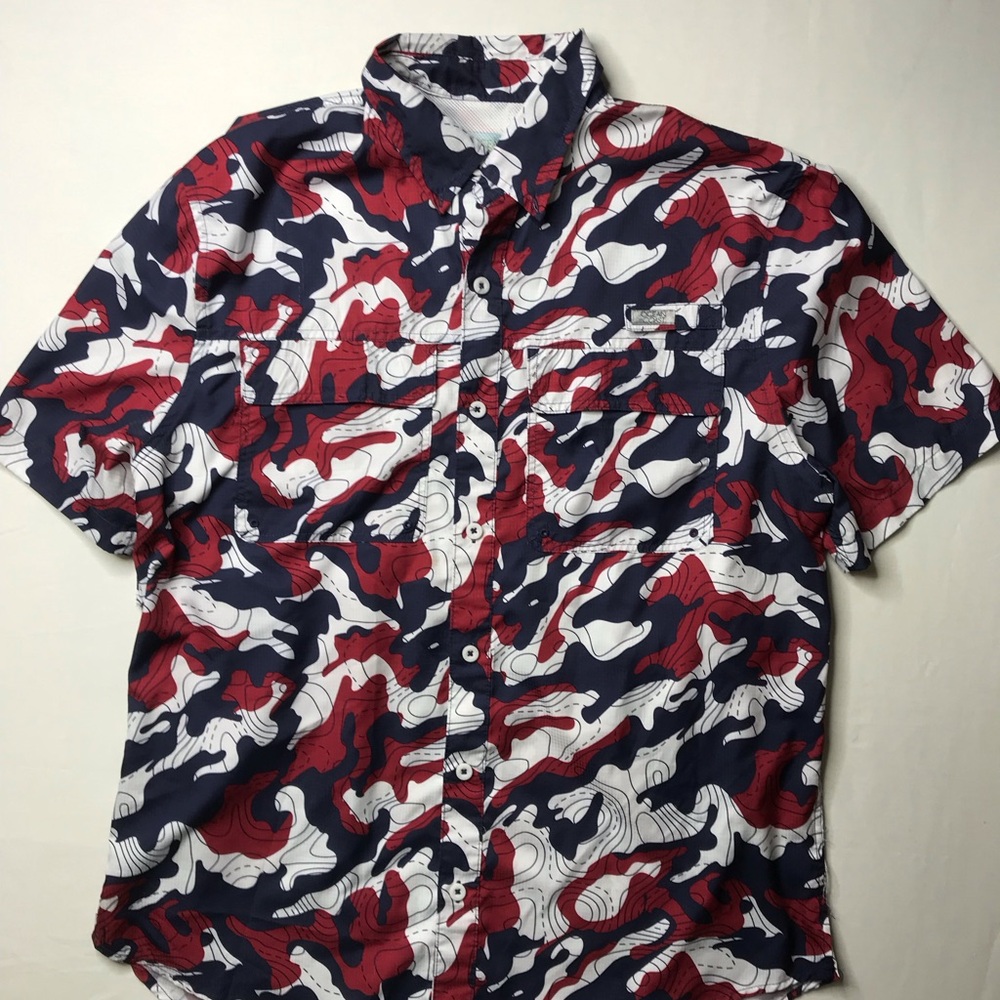 Men's Ocean + Coast Red, White and Blue Camouflage Button down Shirt